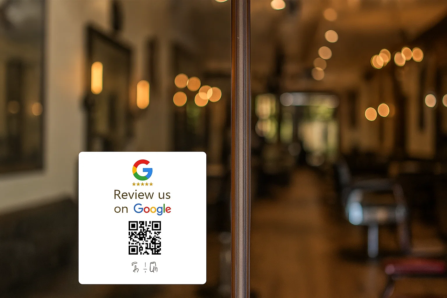 google review plaque at a barber shop