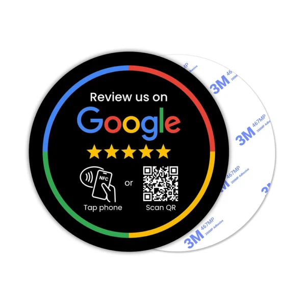Google Review Round Plate – NFC Tap + QR (3M Adhesive) 3