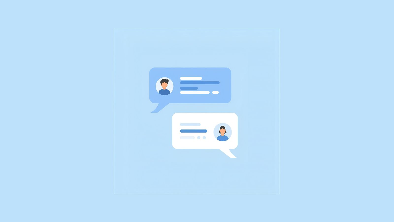Flat illustration of friendly chat bubbles between a business and a customer