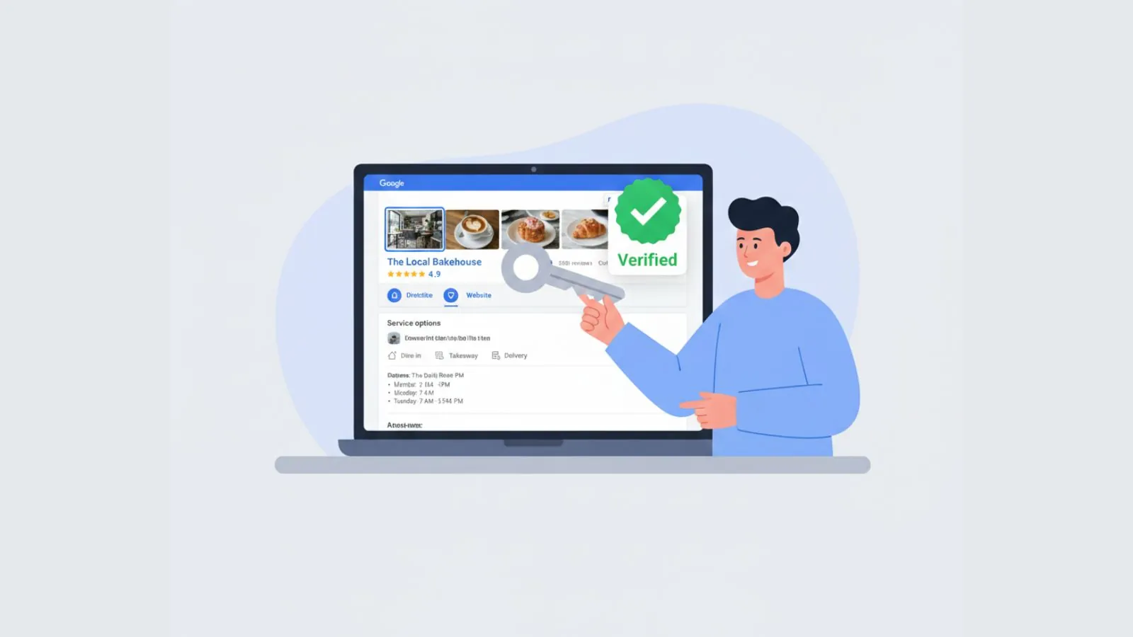 Illustration of user managing Google Business Profile ownership and verification