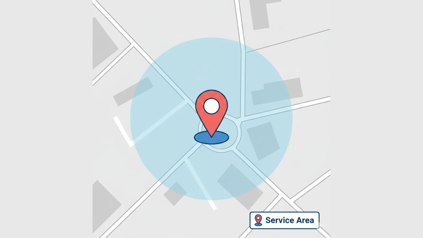Illustration of a map with a location pin and highlighted service area