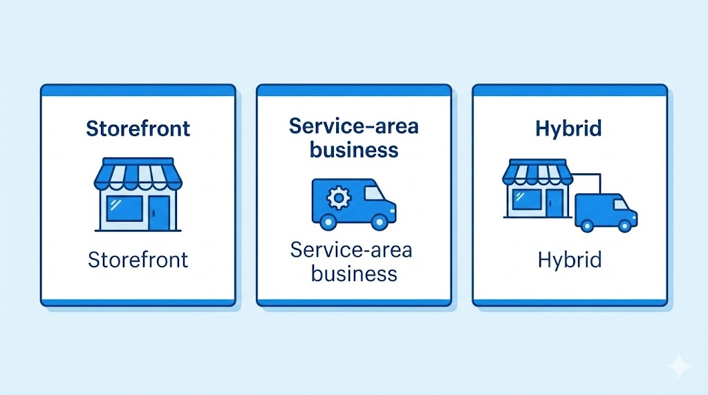 Illustration of business type options for Google Business Profile