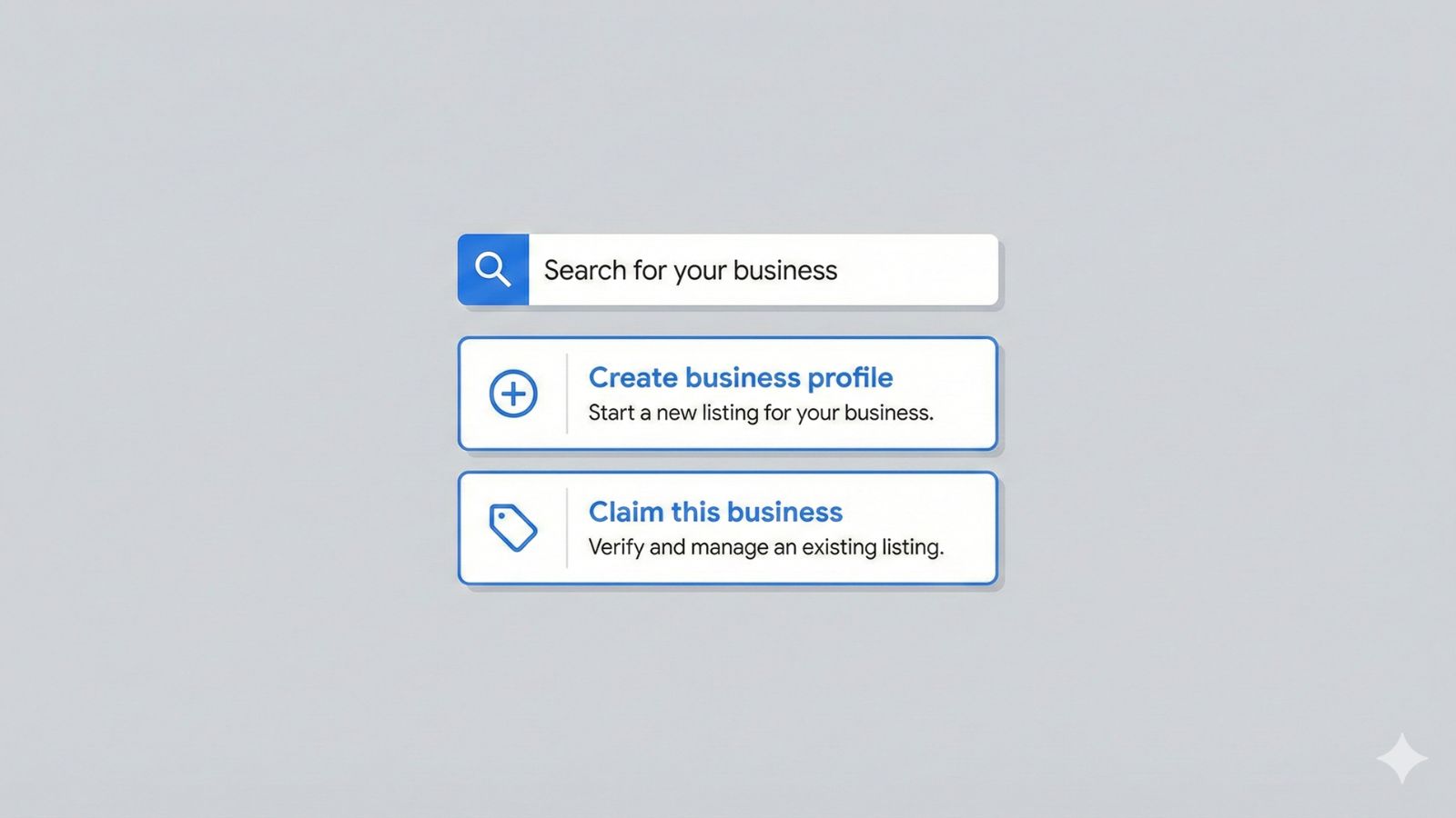 Illustration of the interface for creating or claiming a Google Business Profile