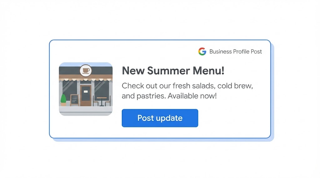 Illustration of posting an update inside a Google Business Profile