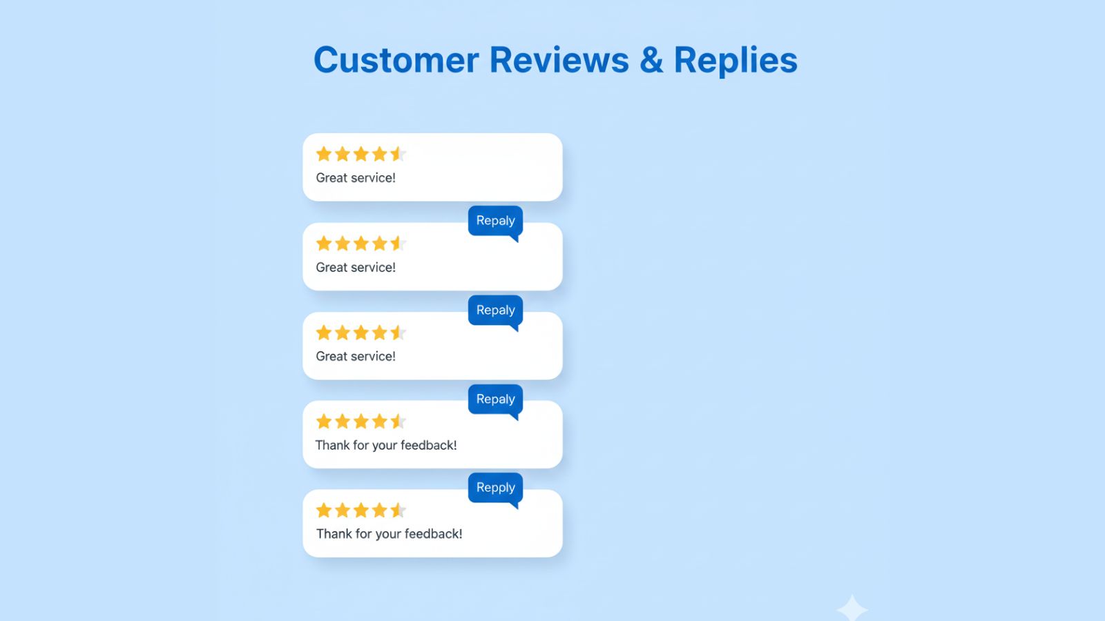 Illustration of Google review cards with star ratings and owner responses