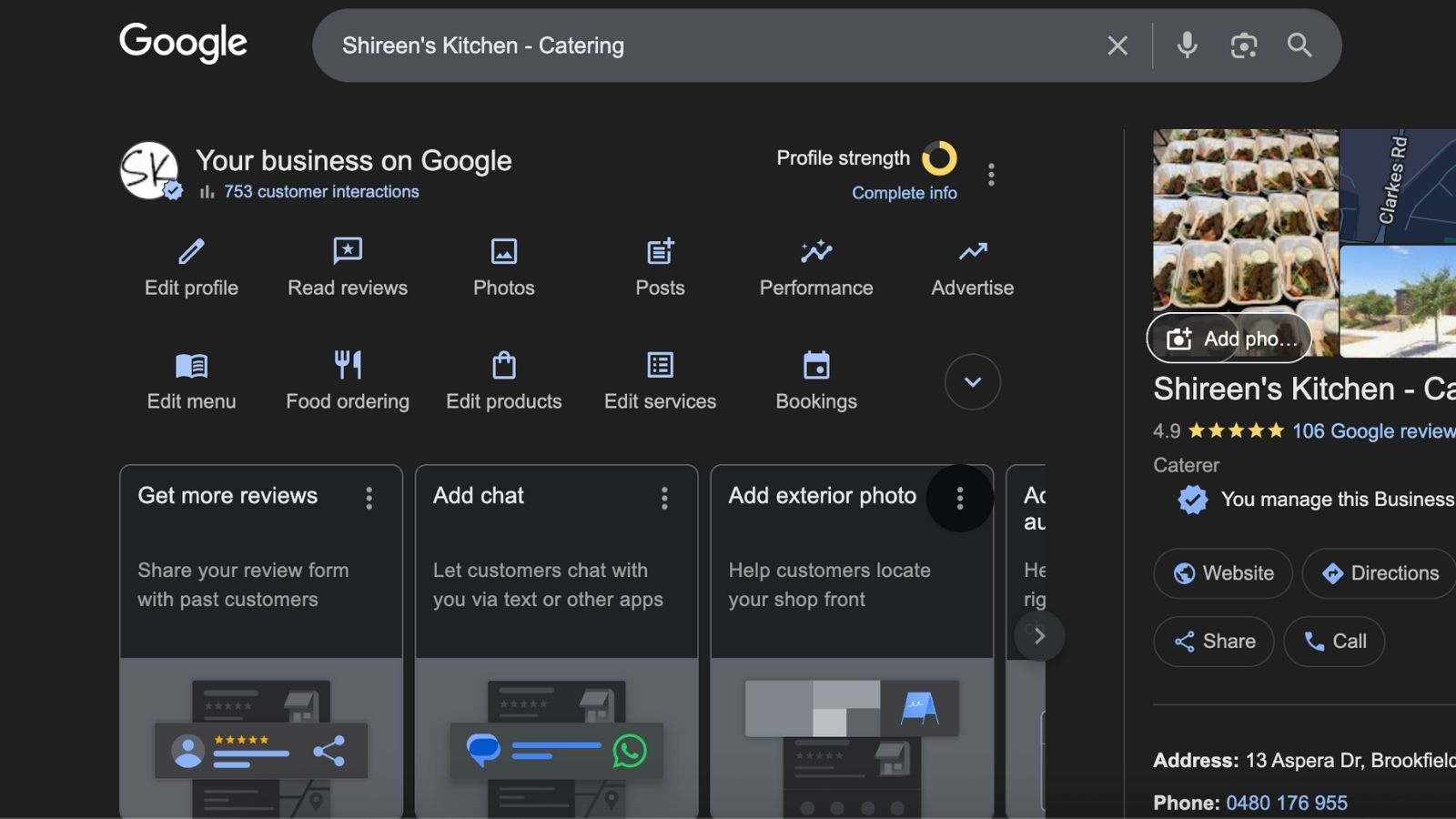 screenshot showing get more reviews option in google business profile edit profile screen