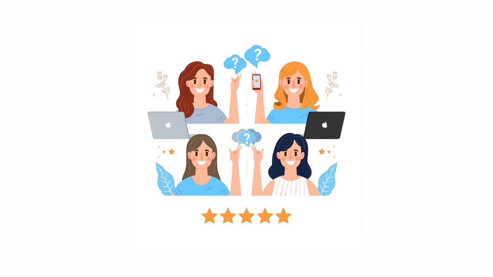 Flat illustration of customers leaving online star ratings on their devices