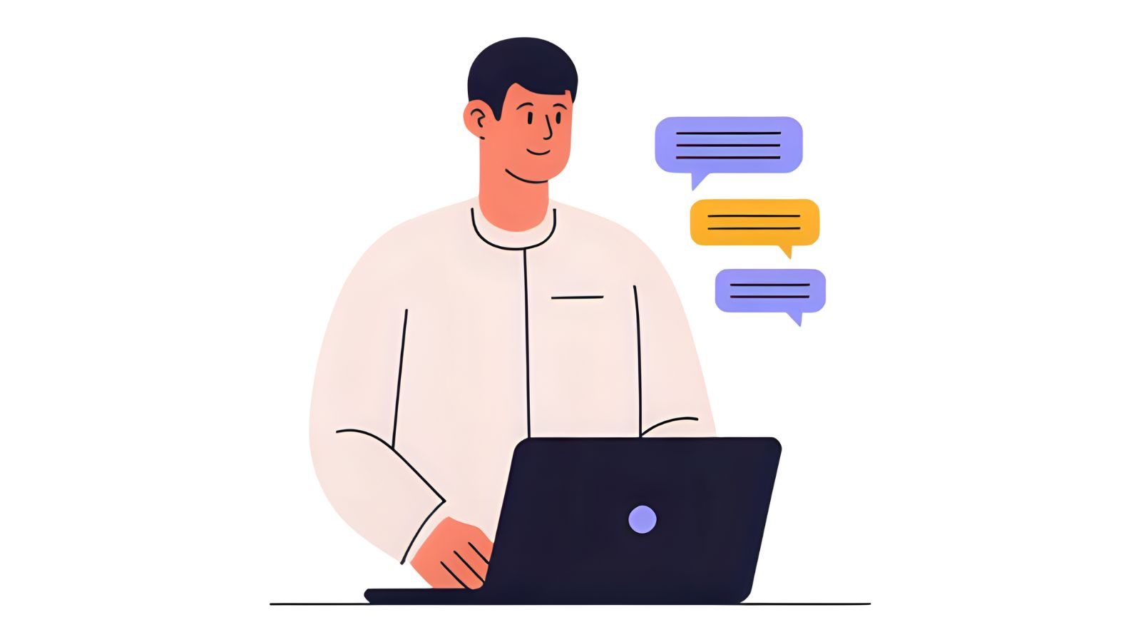 Illustration of a business owner replying to Google reviews on a laptop