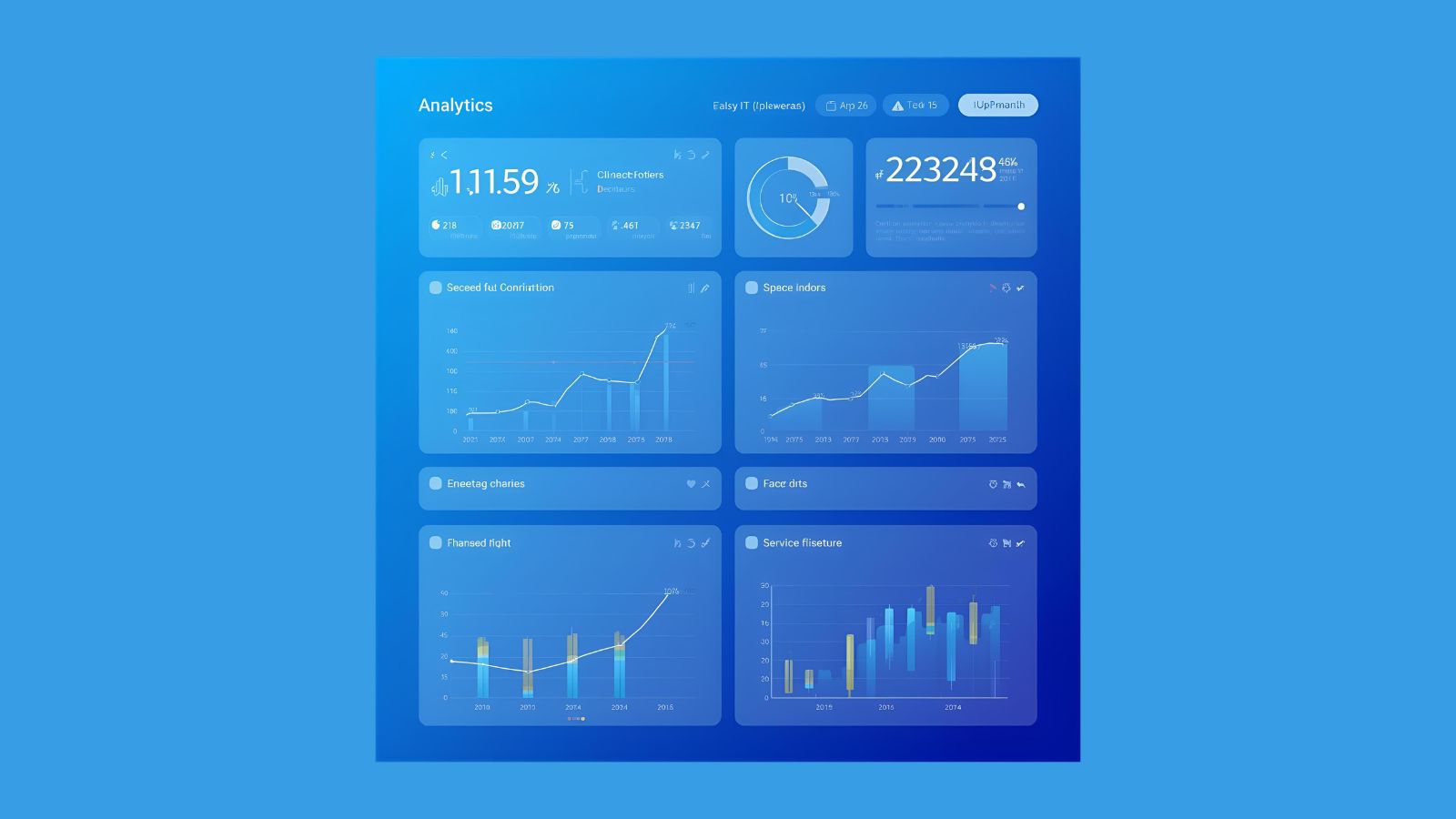 Flat illustration of a dashboard with charts showing review and job numbers
