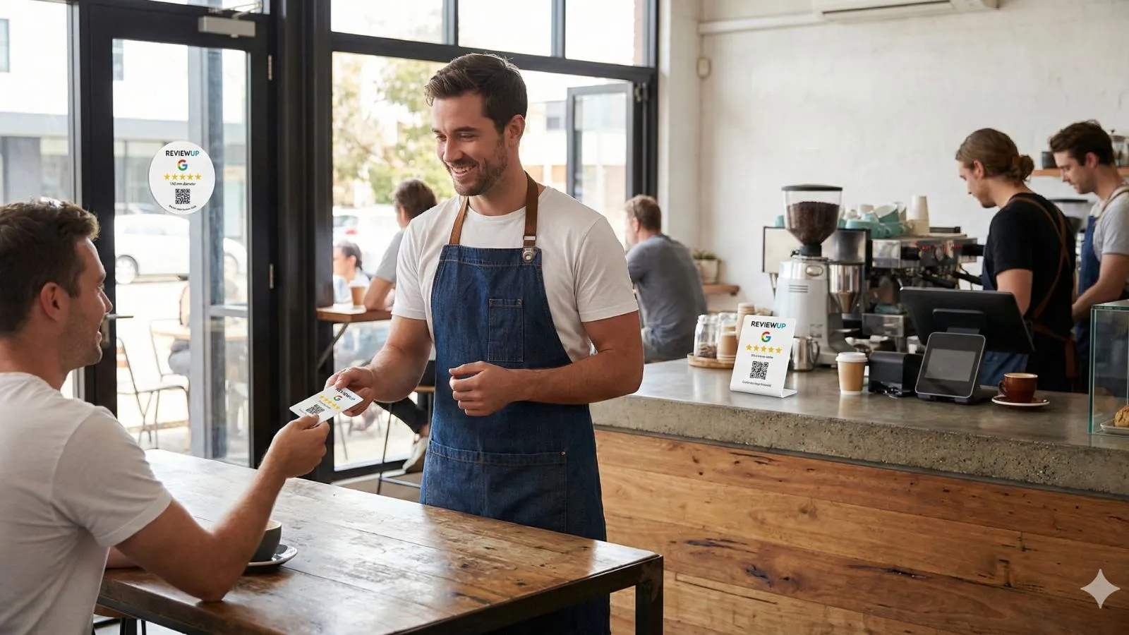 Illustration showing ideal placement of review cards, stands and plates