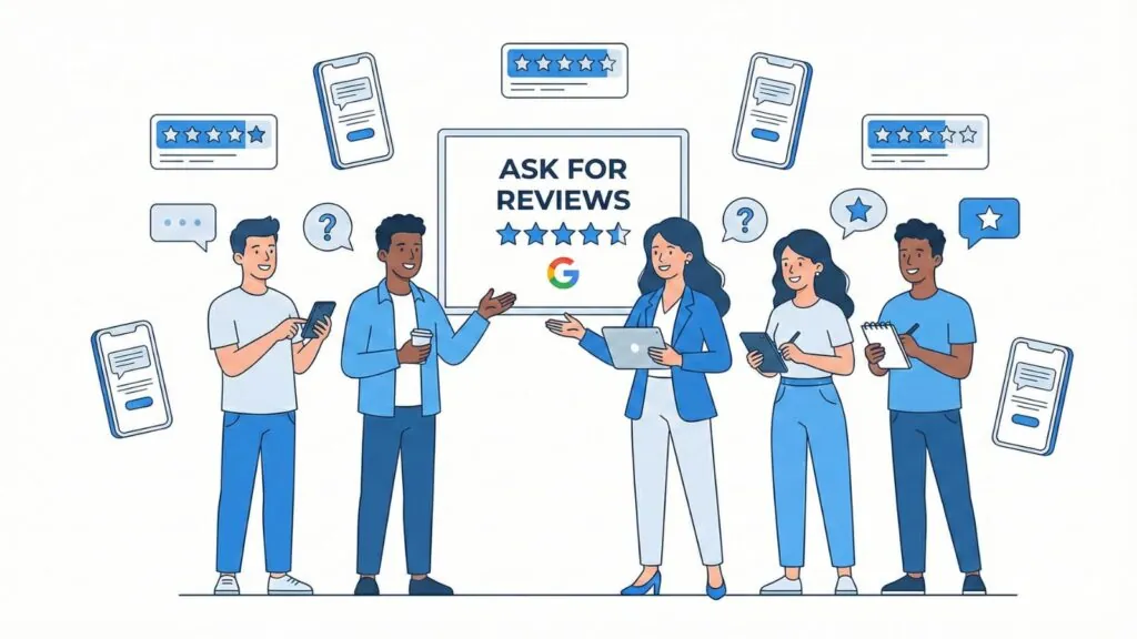 Flat illustration of staff receiving Google review training