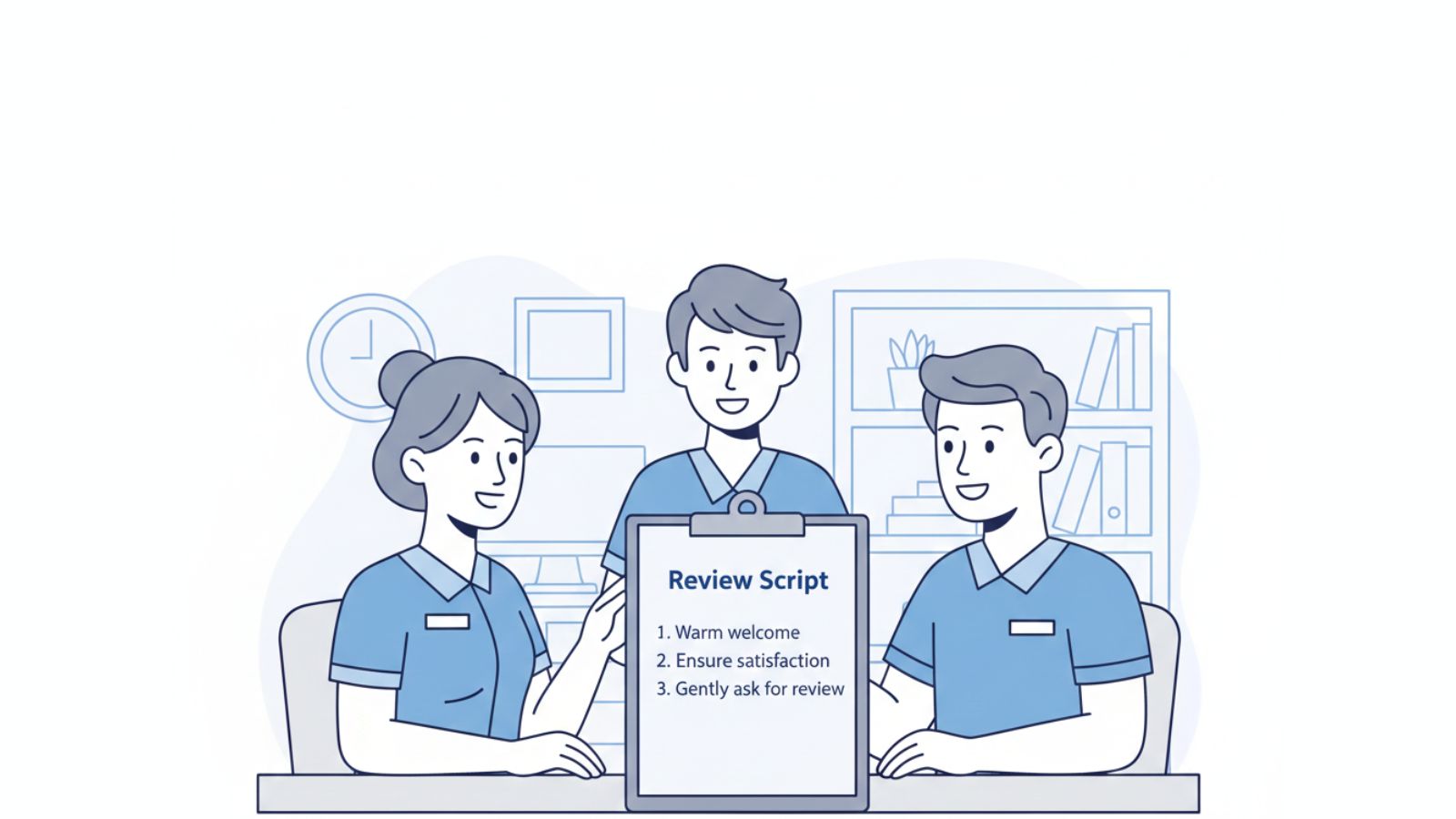 Illustration of a small team practising a simple review request script