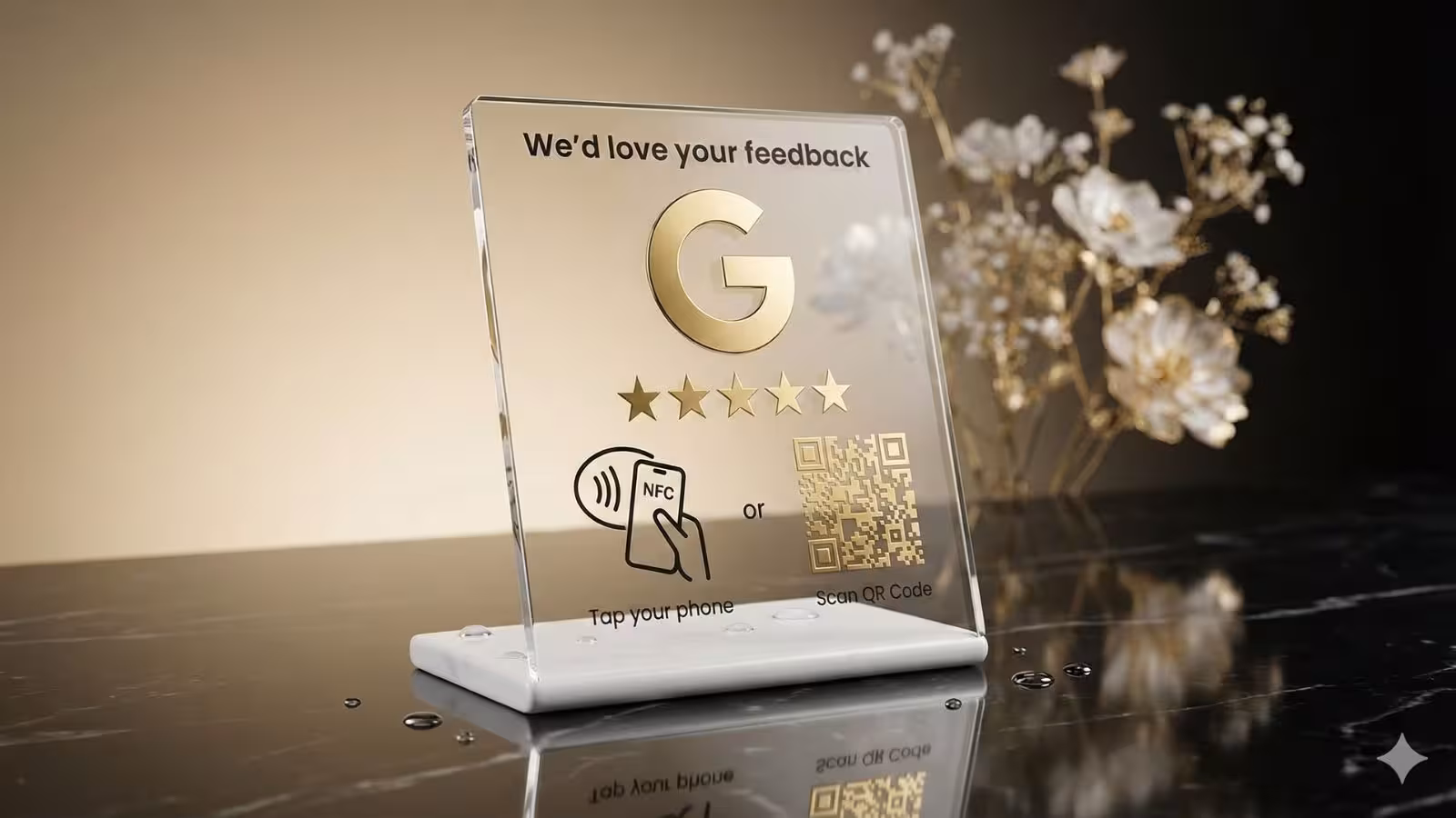 clear google review stand nfc + qr code