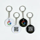 NFC Google Review keychains with QR codes for collecting customer reviews on Google.